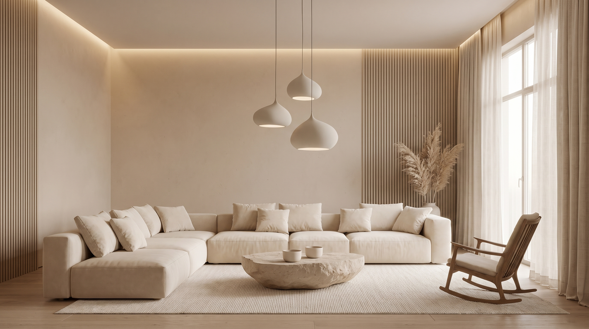 casaonice sala minimalista con lámparas colgantes