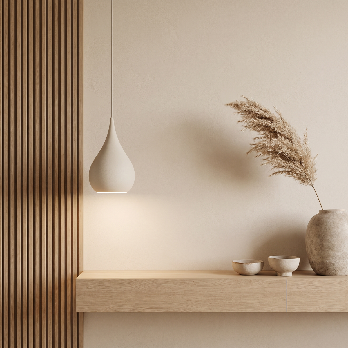 casaonice detalle de lámpara y consola de madera