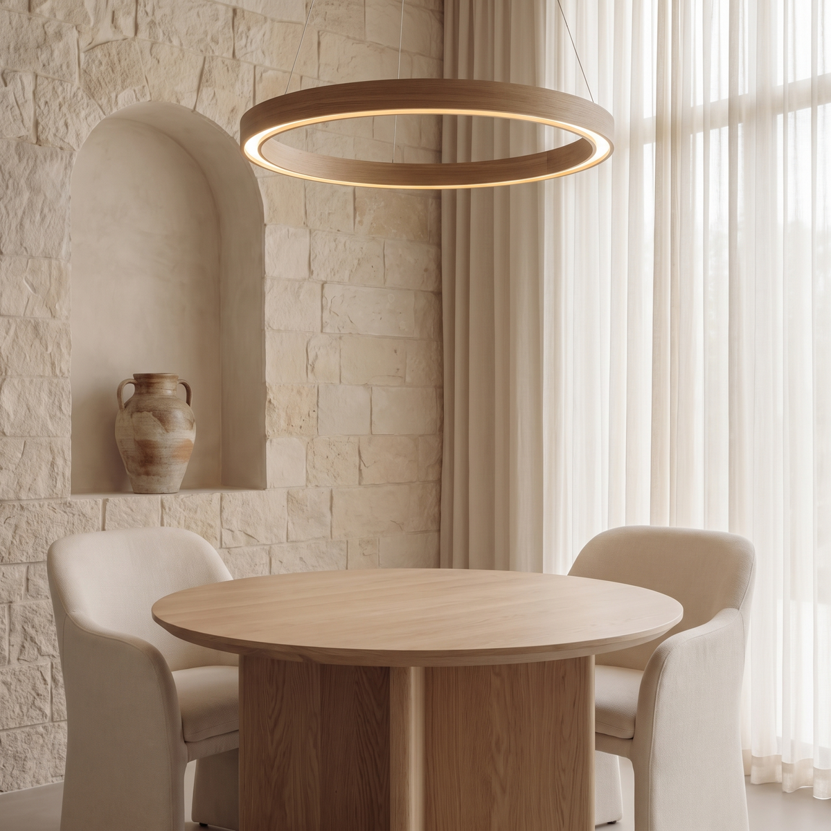 casaonice comedor con lámpara de madera